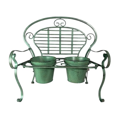 Rustic Green Bench Planter with 2 Pots – Garden Decoration
