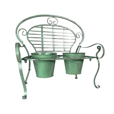 Rustic Green Bench Planter with 2 Pots – Garden Decoration