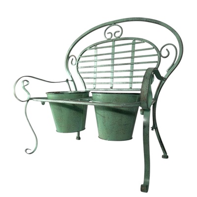 Rustic Green Bench Planter with 2 Pots – Garden Decoration