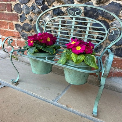 Rustic Green Bench Planter with 2 Pots – Garden Decoration