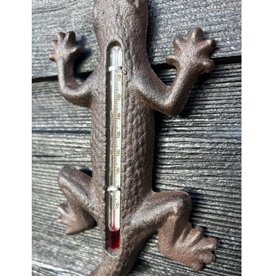 Gecko Cast Iron Wall Thermometer – Rustic Lizard Garden Décor
