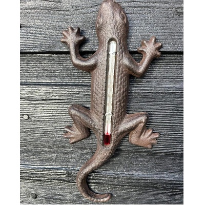 Gecko Cast Iron Wall Thermometer – Rustic Lizard Garden Décor