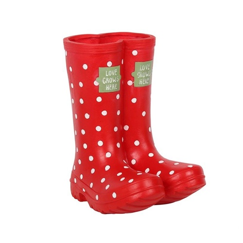 Red Polka Dot Wellington Boot Planter – Novelty Garden Plant Pot