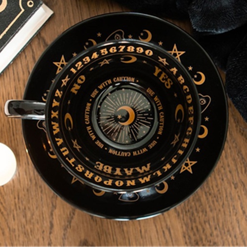 Black & Gold Talking Board Teacup & Saucer Set – 500ml