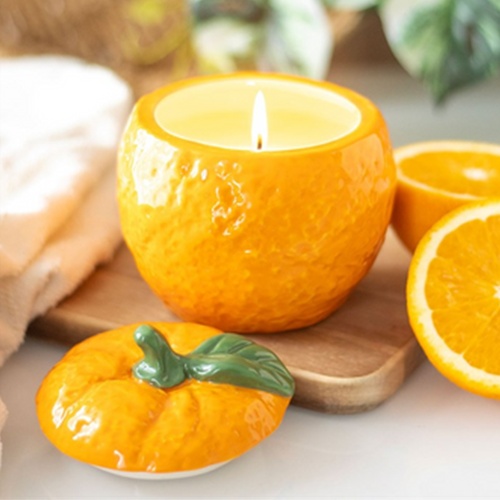 Orange Shaped Ceramic Candle Jar – Novelty Citrus Scented Home Décor