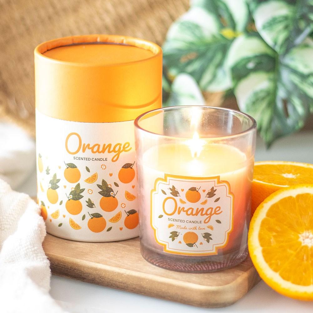 Orange Scented Glass Candle with Wooden Lid – Citrus Home Fragrance Gift