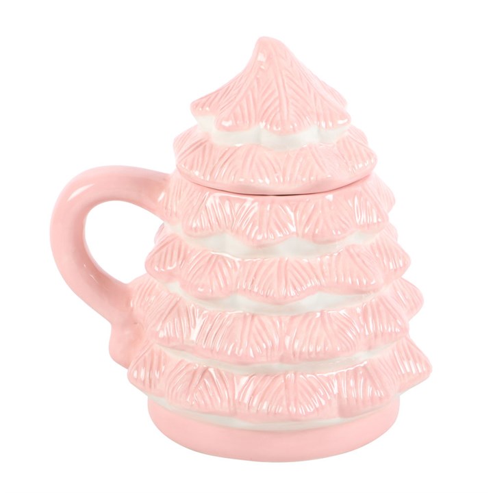 Pink Christmas Tree Mug with Lid – Festive Cocoa Cup
