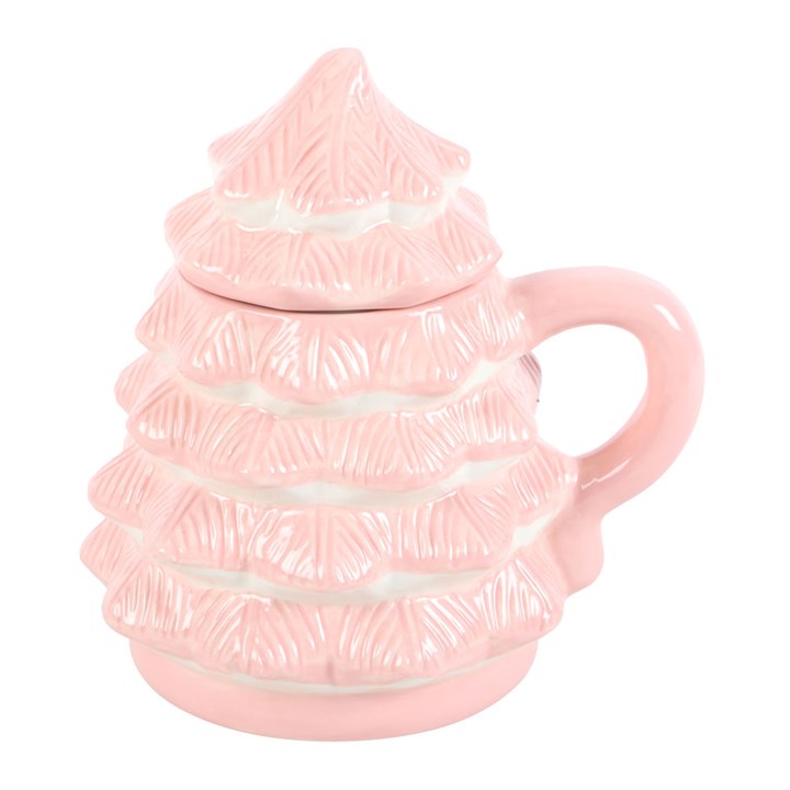 Pink Christmas Tree Mug with Lid – Festive Cocoa Cup