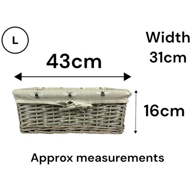 Large Grey Wicker Storage Basket with Bumblebee Liner – Rectangular Organiser