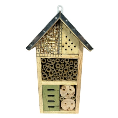 Wooden Insect Hotel – 3 Tier Garden Bug House with Metal Roof
