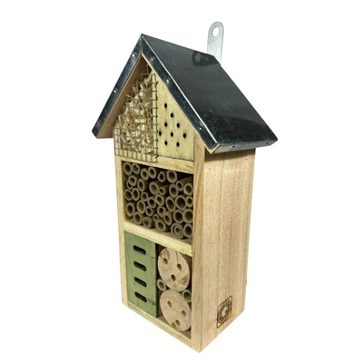 Wooden Insect Hotel – 3 Tier Garden Bug House with Metal Roof