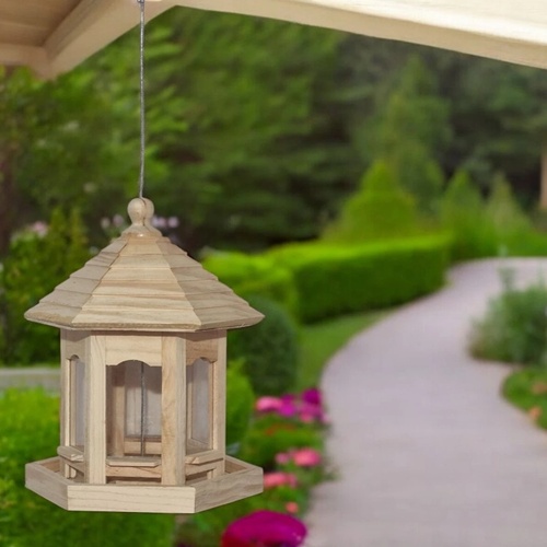 Hexagonal Wooden Hanging Bird Feeder – Garden Seed Feeder
