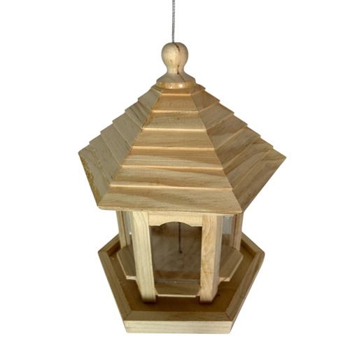 Hexagonal Wooden Hanging Bird Feeder – Garden Seed Feeder