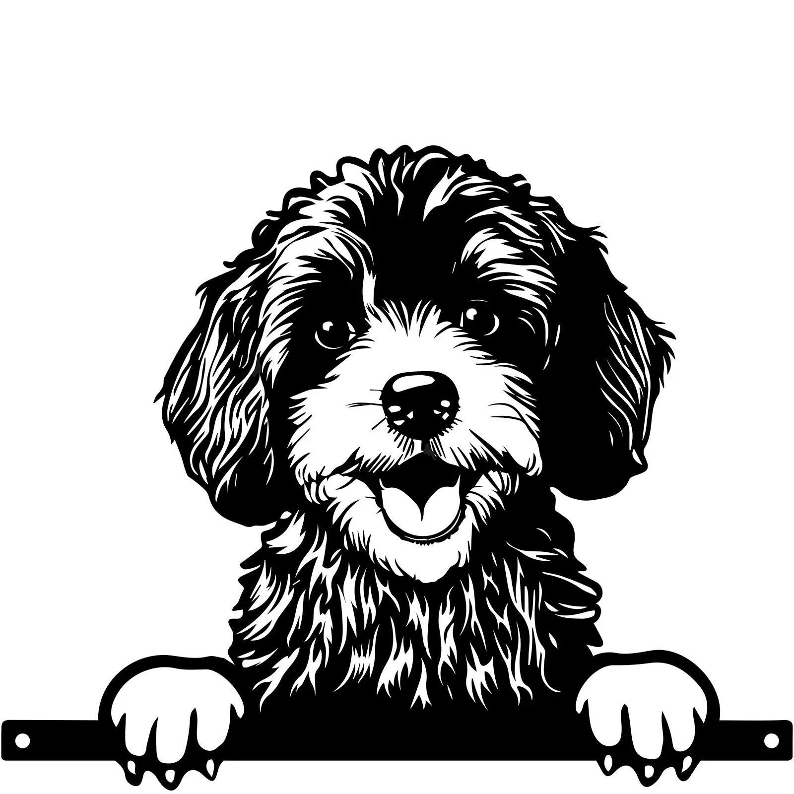 Cockapoo Fence Topper – Metal Garden Silhouette with Plate