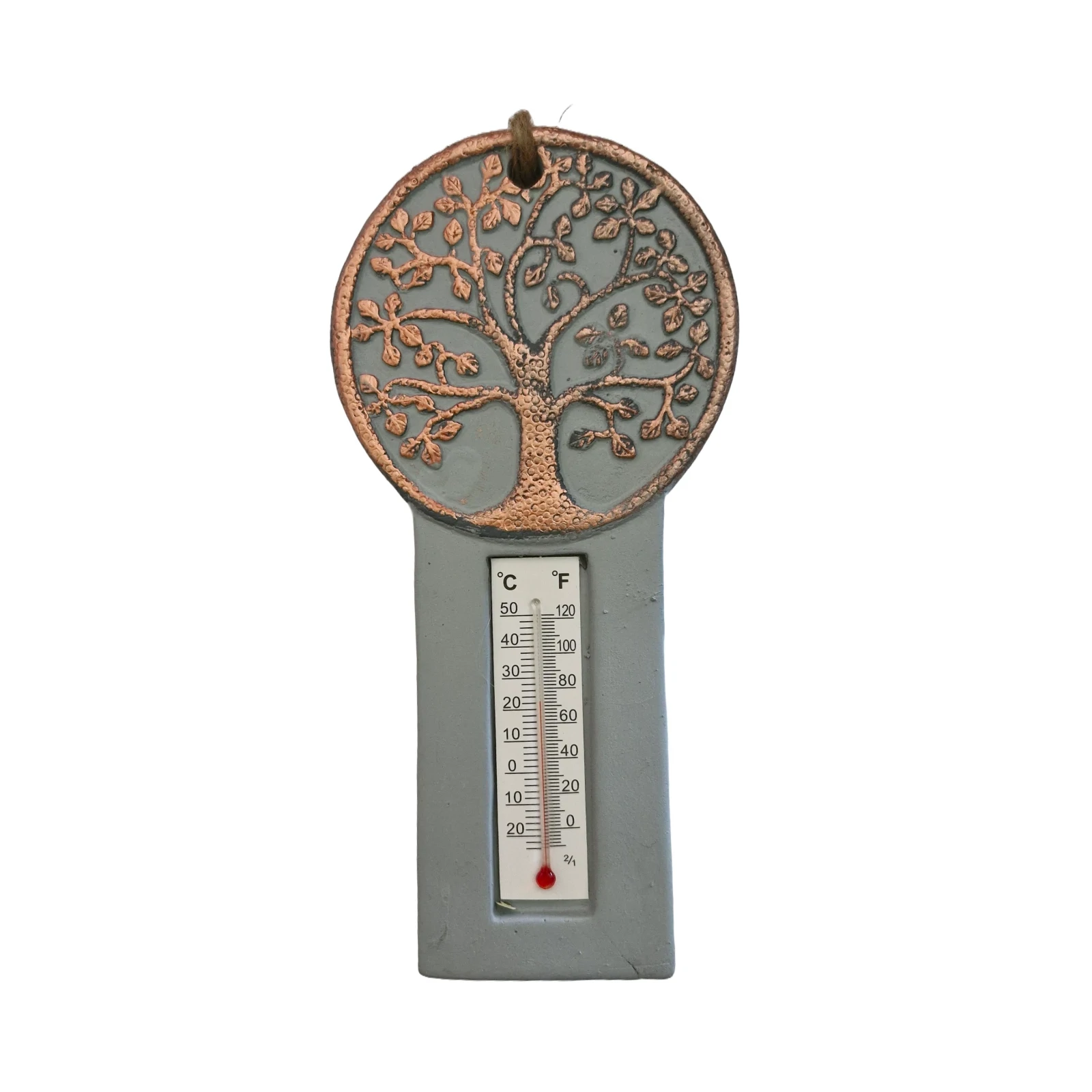 Tree of Life Thermometer Light Grey – Ceramic Garden Wall Decor