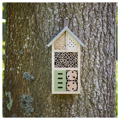 Wooden Insect Hotel – 3 Tier Garden Bug House with Metal Roof