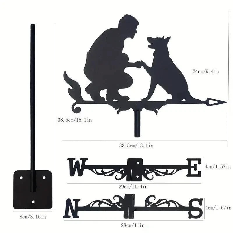 Weather Vane Wind Dog and Man– Outdoor Wind Spinner for Garden & Roof Decoration