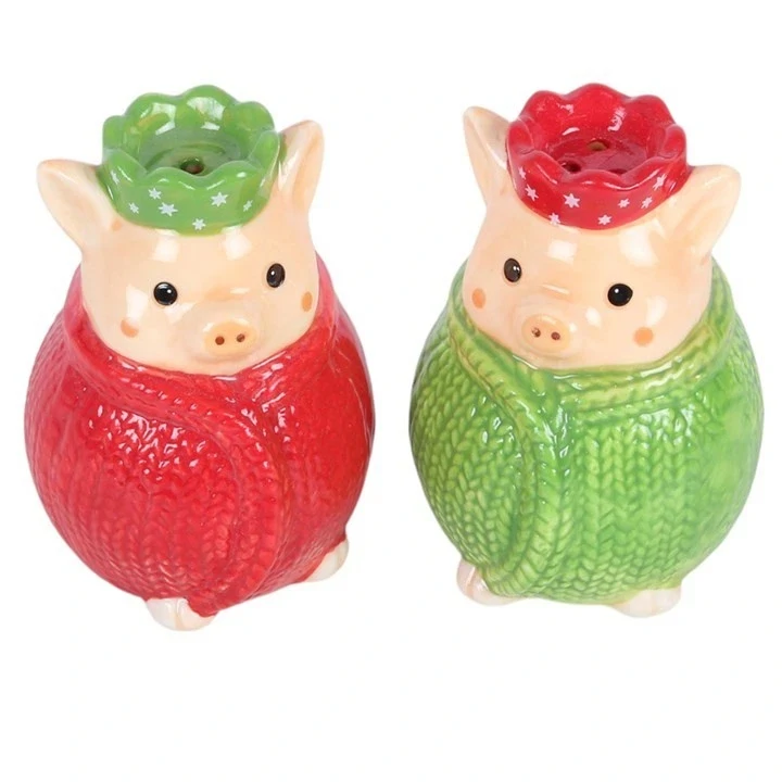 Christmas Pig Salt & Pepper Shakers – Set of 2 Ceramic Festive Tableware