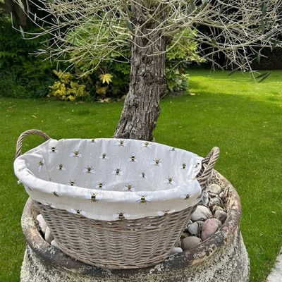 Grey Wicker Laundry Basket with Bumblebee Liner – Oval Storage Basket