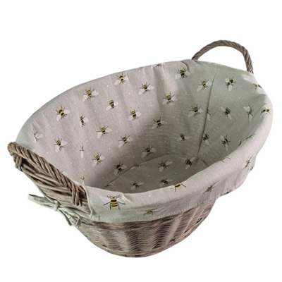 Grey Wicker Laundry Basket with Bumblebee Liner – Oval Storage Basket