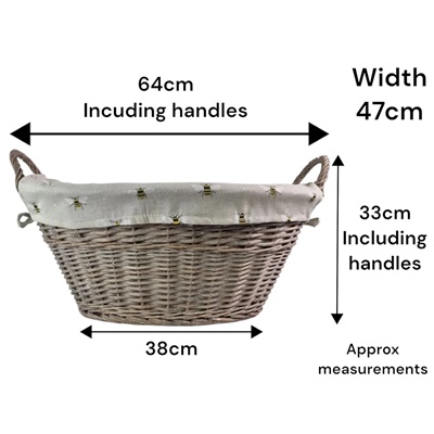 Grey Wicker Laundry Basket with Bumblebee Liner – Oval Storage Basket