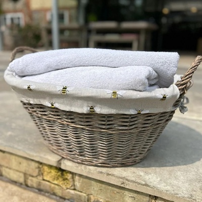 Grey Wicker Laundry Basket with Bumblebee Liner – Oval Storage Basket