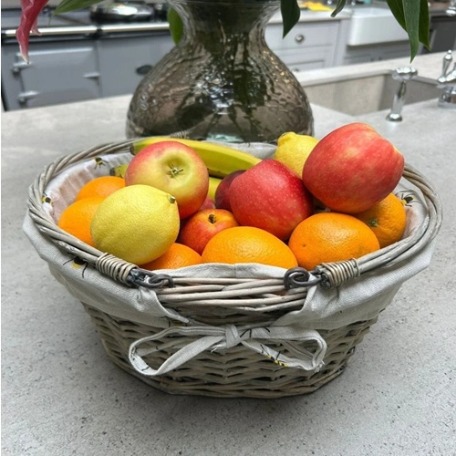 Grey Wicker Shopper Basket with Bumblebee Liner – Fold-Flat Handles
