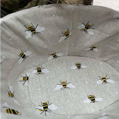 Grey Wicker Shopper Basket with Bumblebee Liner – Fold-Flat Handles