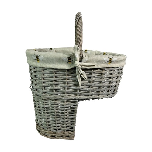 Grey Wicker Stair Basket with Bumblebee Liner – Staircase Storage Basket