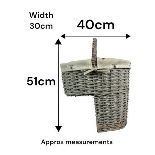 Grey Wicker Stair Basket with Bumblebee Liner – Staircase Storage Basket