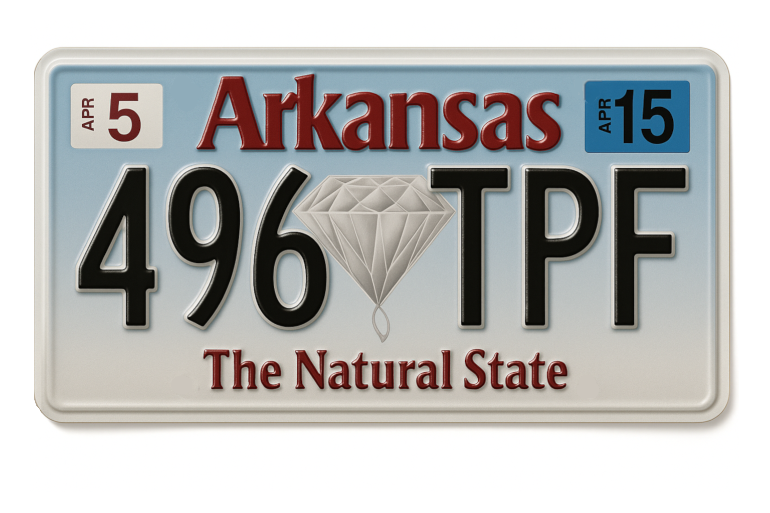496TPF Arkansas Replica USA License Number Plate Metal Aluminium
