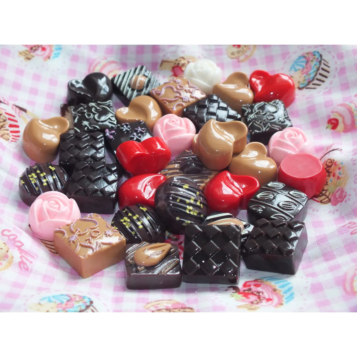 20 Pcs Mixed Chocoholic FAKE Chocolate Candy Donuts Cakes Resin Flatback Cabochons Sweets Dolls Hous
