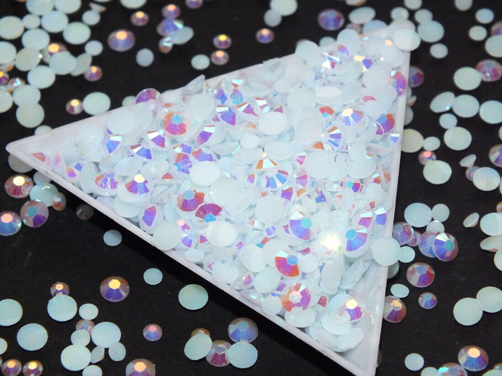 Crystal White AB Sparkle Mixed 1000pc Acrylic Resin JELLY Rhinestone Gems Nail