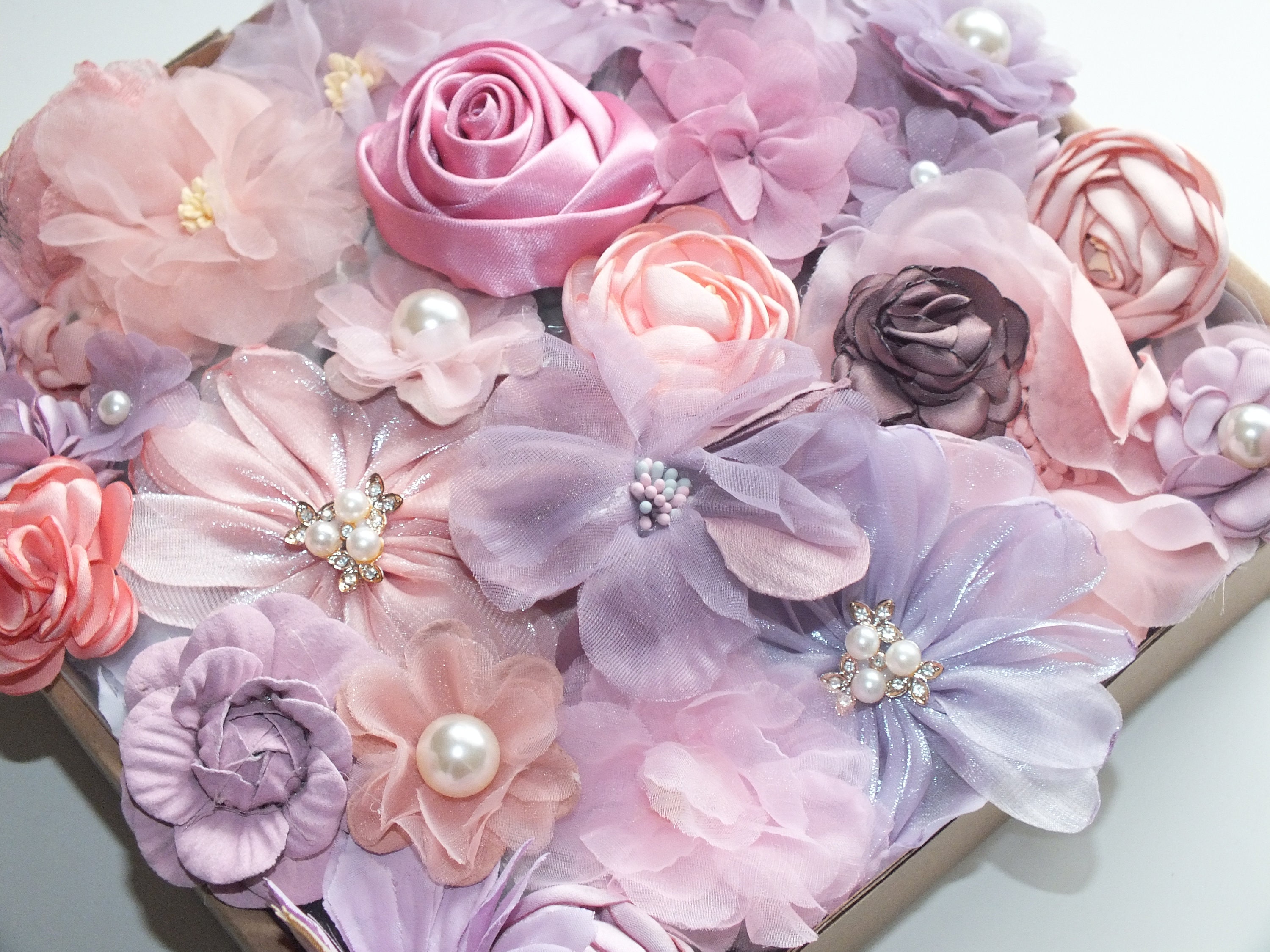 Mixed Assorted Colours Shabby Chic Pastel Faux Silk Satin Fabric Flowers for Craft Hair Bows 10 or 2