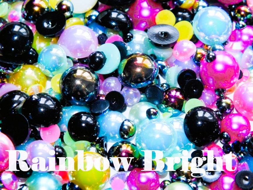 Rainbow Bright Pink Yellow Green Blue Black 500pcs Mixed Acrylic Resin Faux Half Pearls Rhinestone G