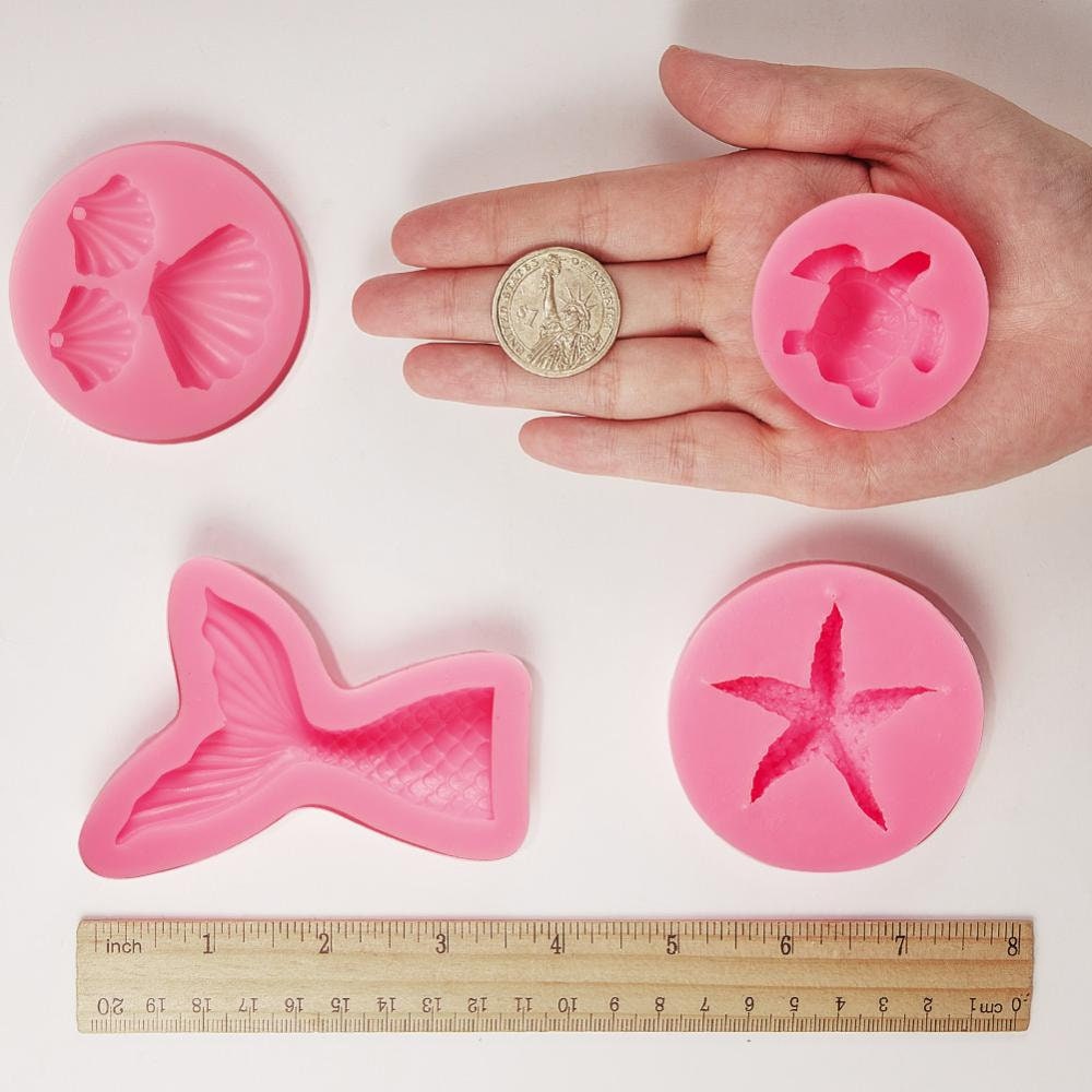 7 Piece Set Mermaid Tail Starfish Shell Turtle Seahorse Dolphin Shape Silicone Molds Soap Candle Fon