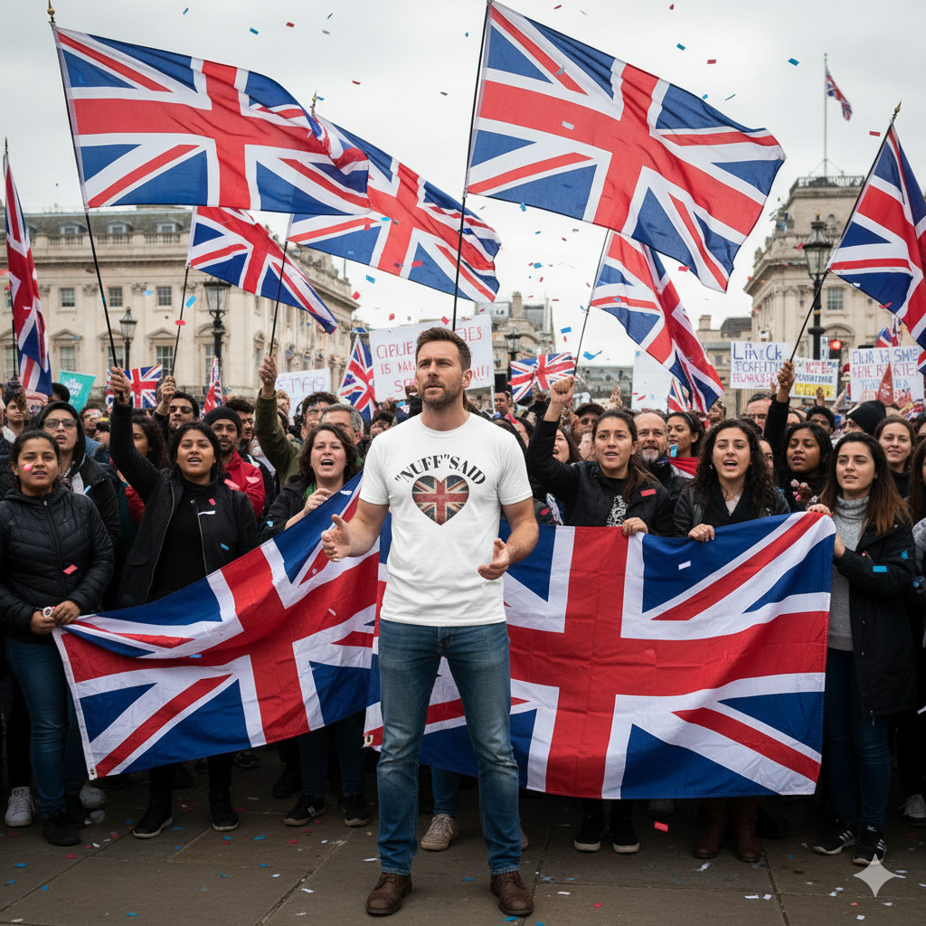 HEART SHAPE UNION JACK T SHIRT NUFF SAID TEXT