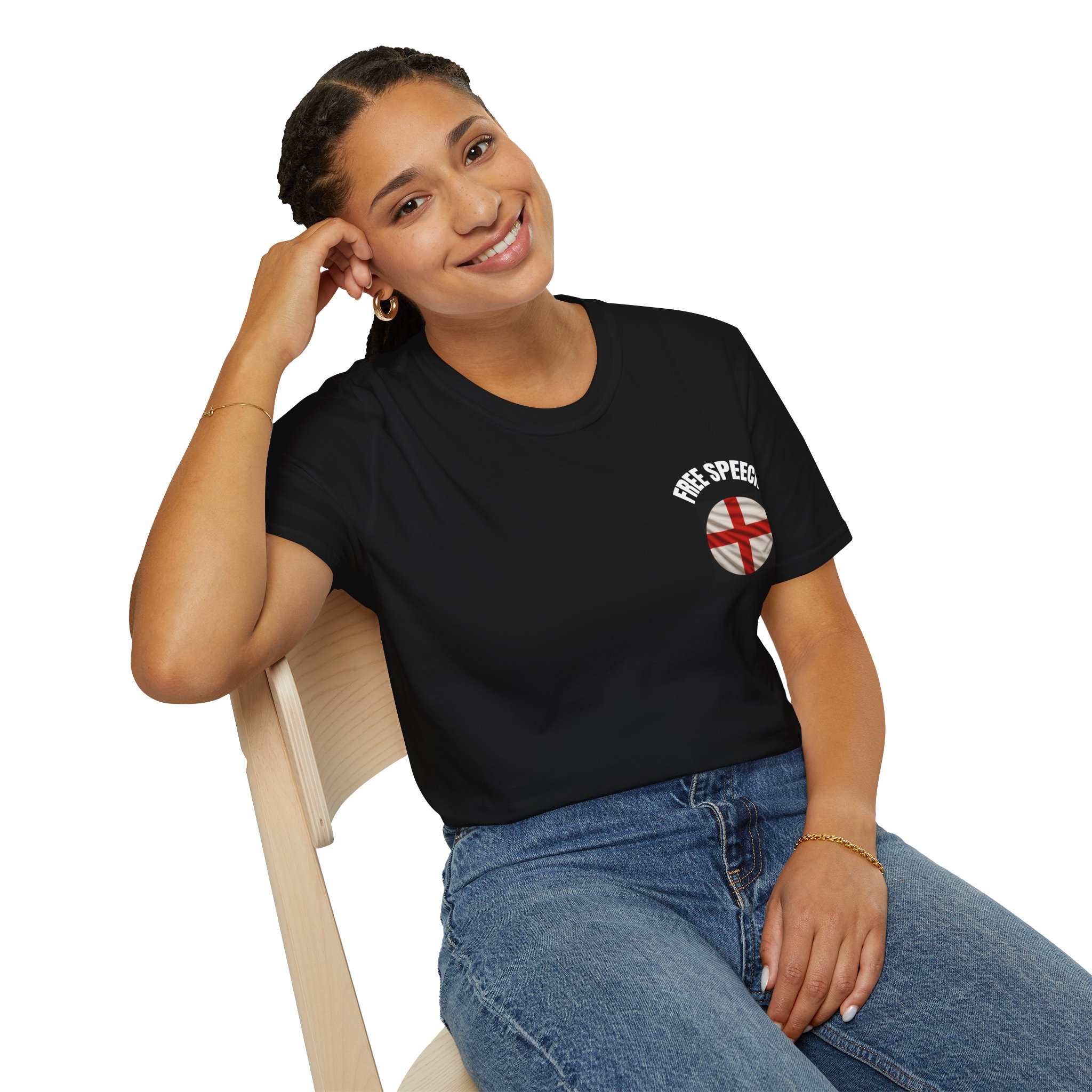 Free Speech T-Shirt, perfect for casual wear and protest apparel. Features the St George Flag of England