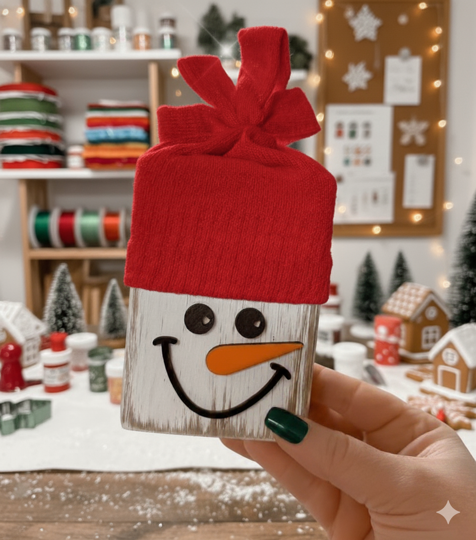 Snowman wood laser cut face pack of 5