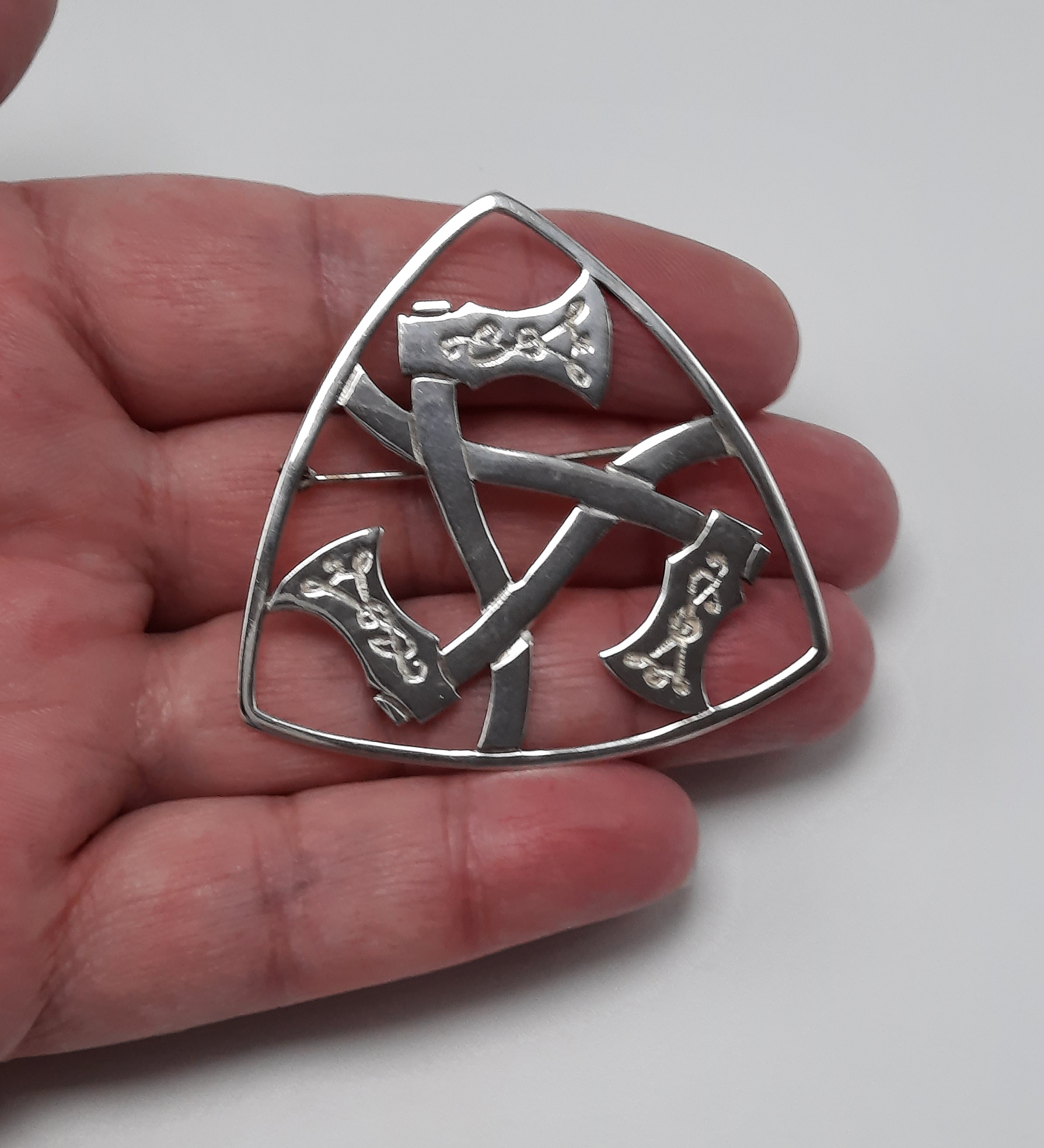 Large Sterling Silver Hjaltasteyn Triple Axe Brooch