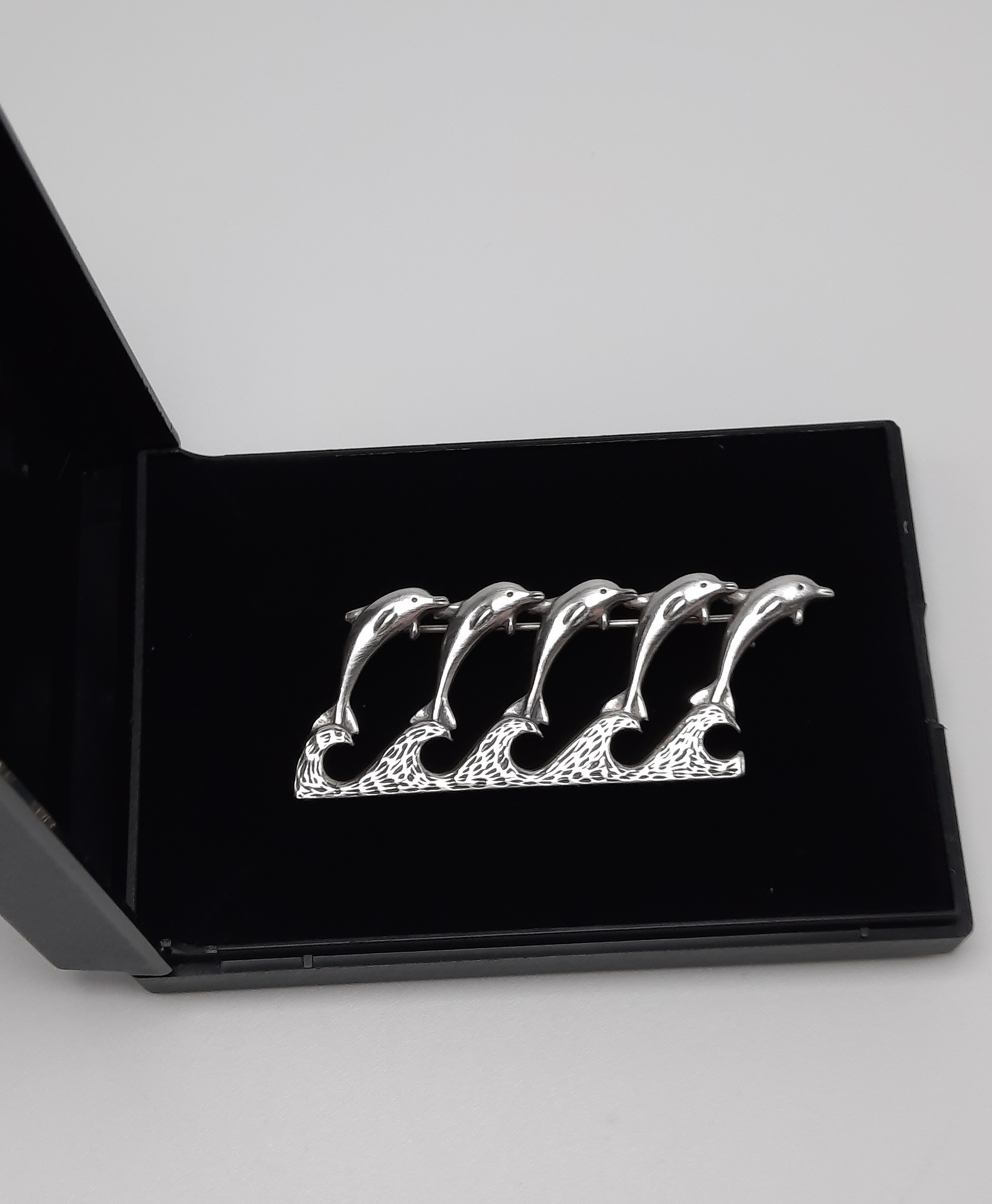 Sterling Silver Brooch with Five Leaping Dolphins