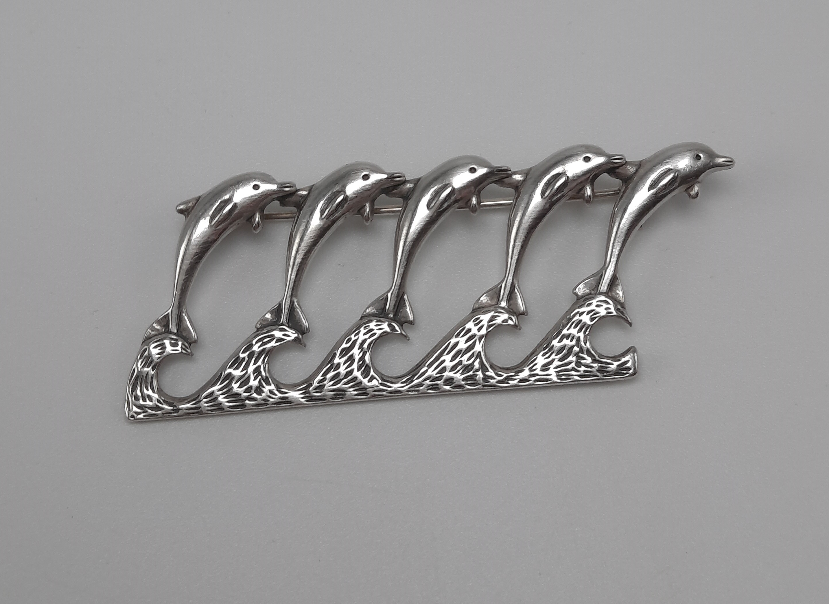 Sterling Silver Brooch with Five Leaping Dolphins