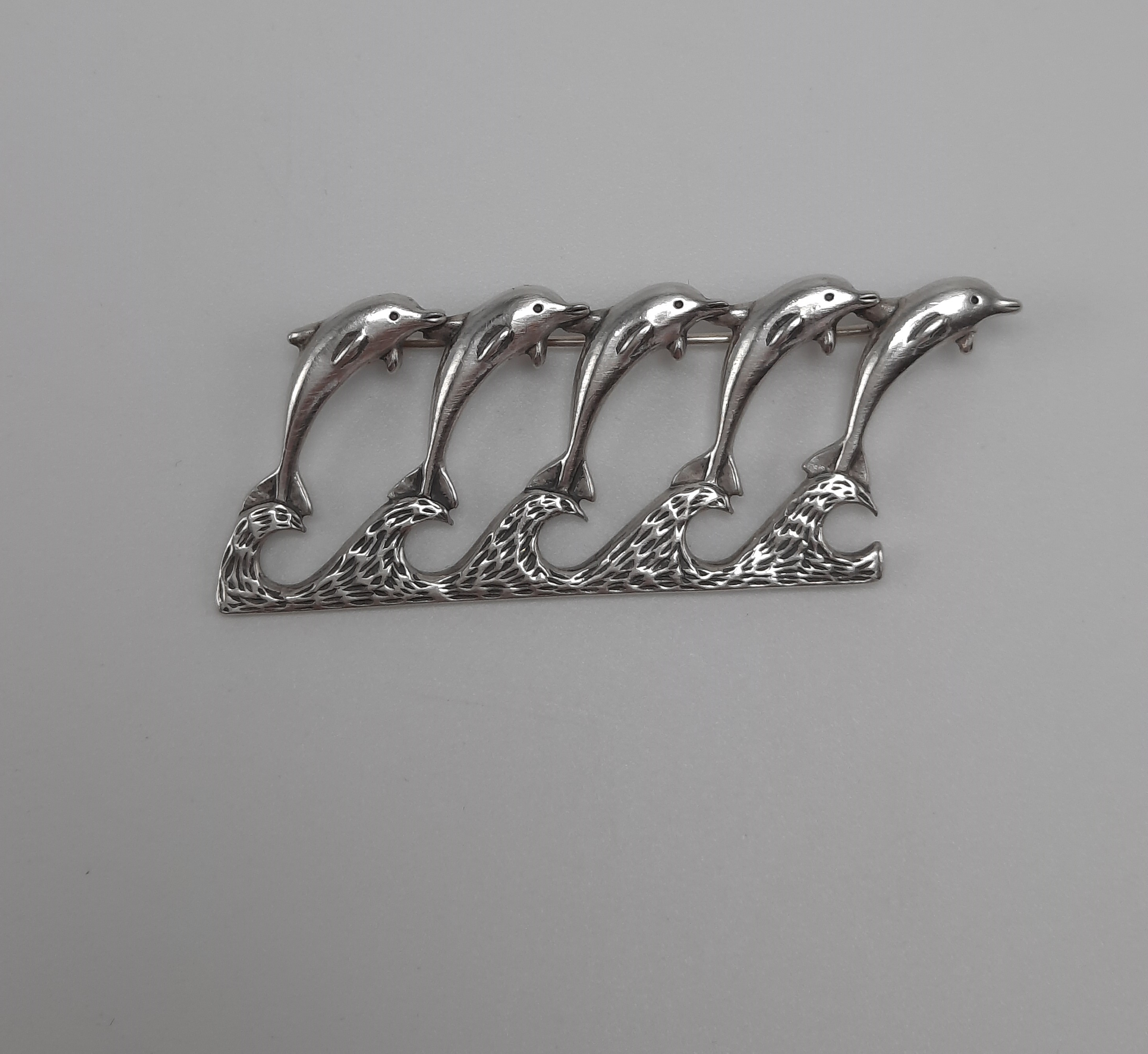 Sterling Silver Brooch with Five Leaping Dolphins