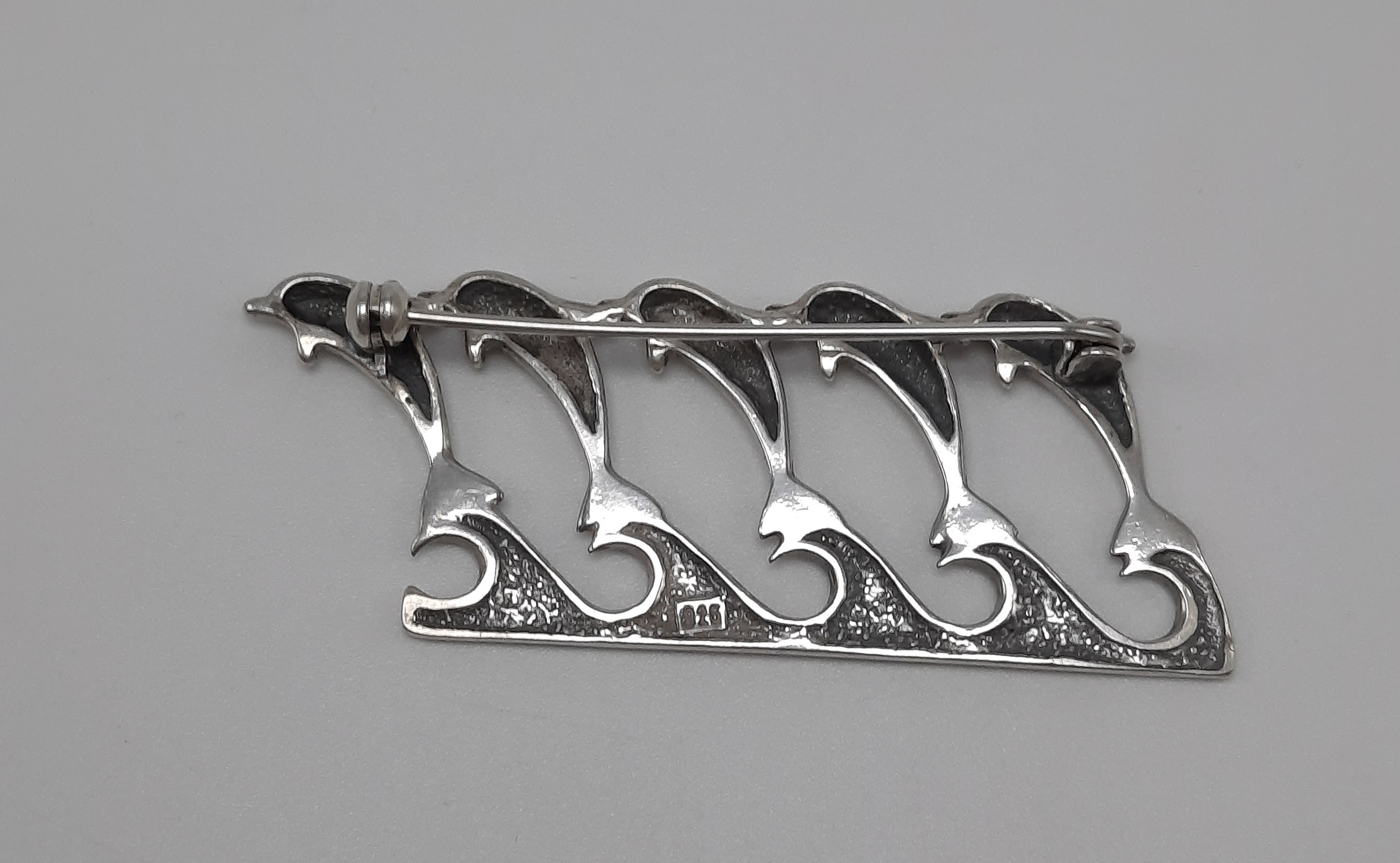 Sterling Silver Brooch with Five Leaping Dolphins