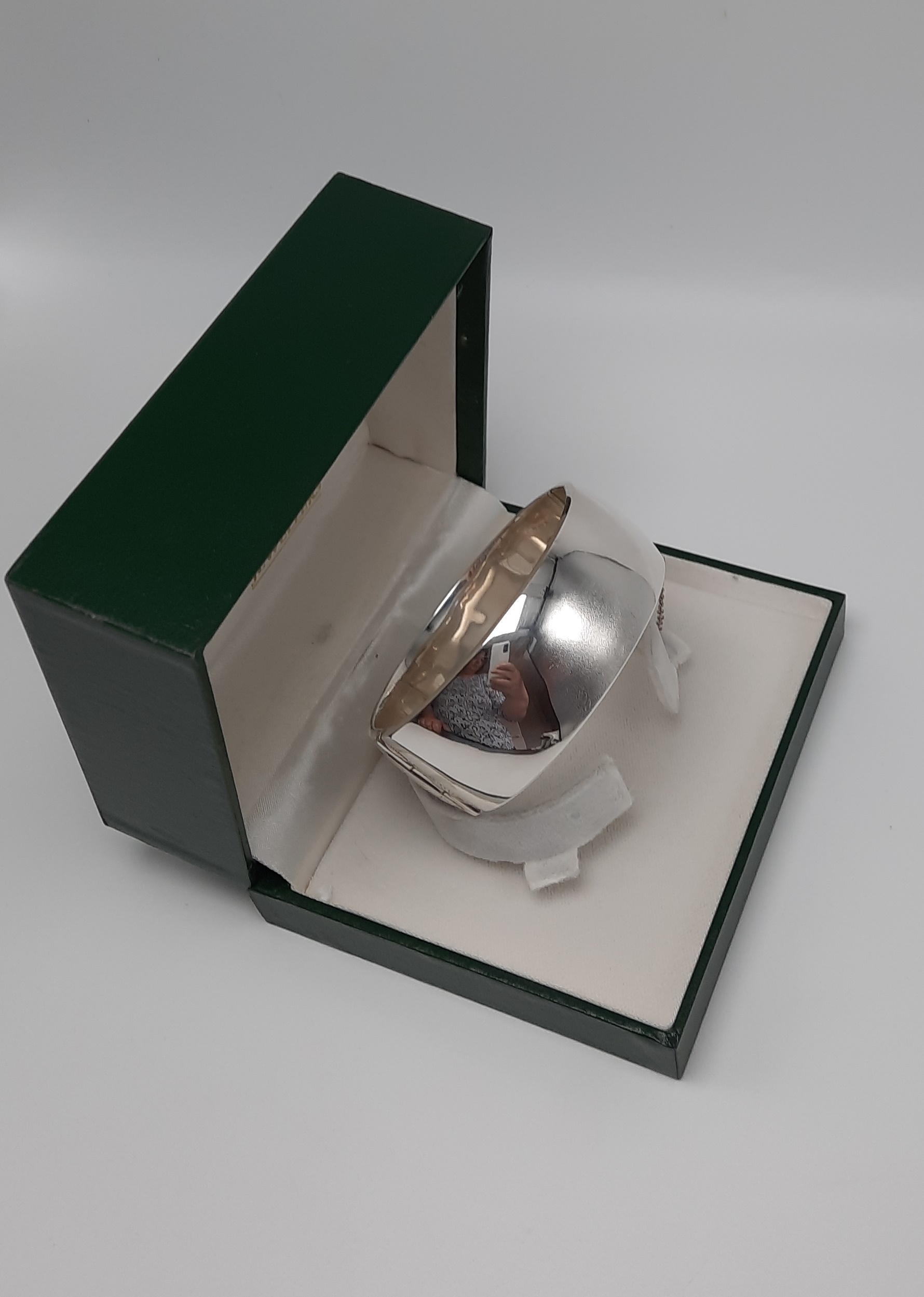 Vintage Sterling Silver Wide Floral Engraved Bangle - Boxed