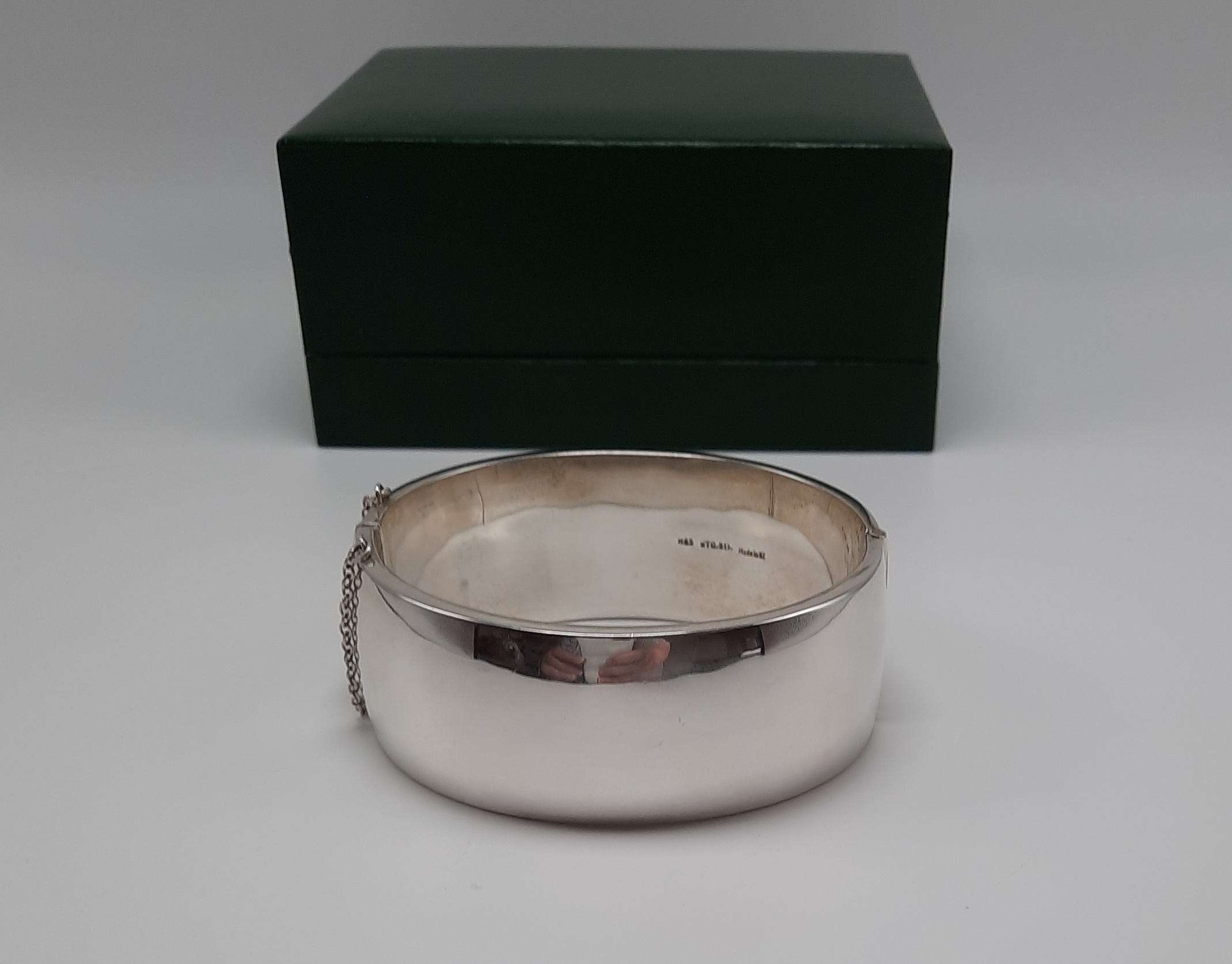 Vintage Sterling Silver Wide Floral Engraved Bangle - Boxed