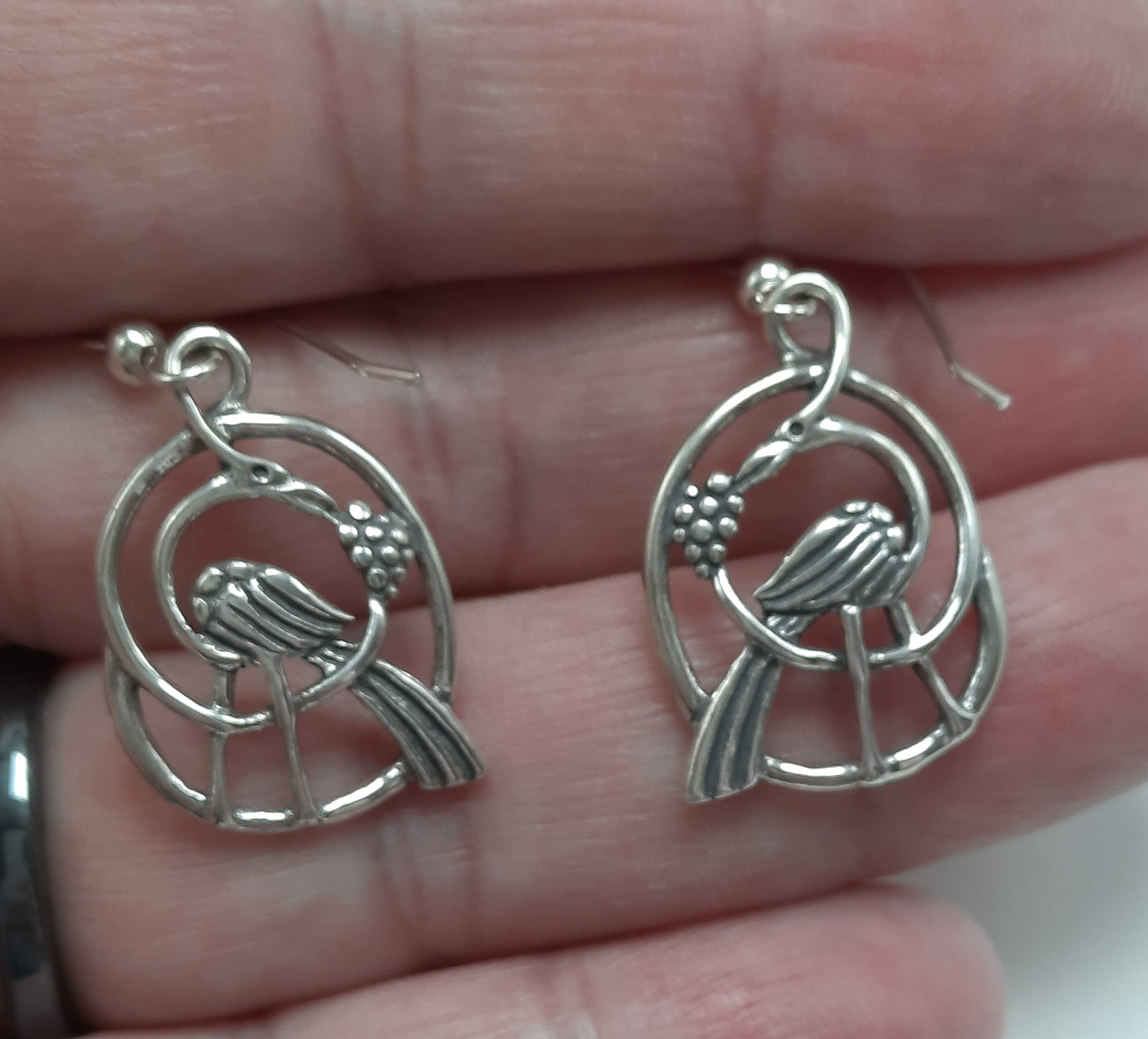 Sterling Silver Bird Design Earrings by Kit Heath - 1997