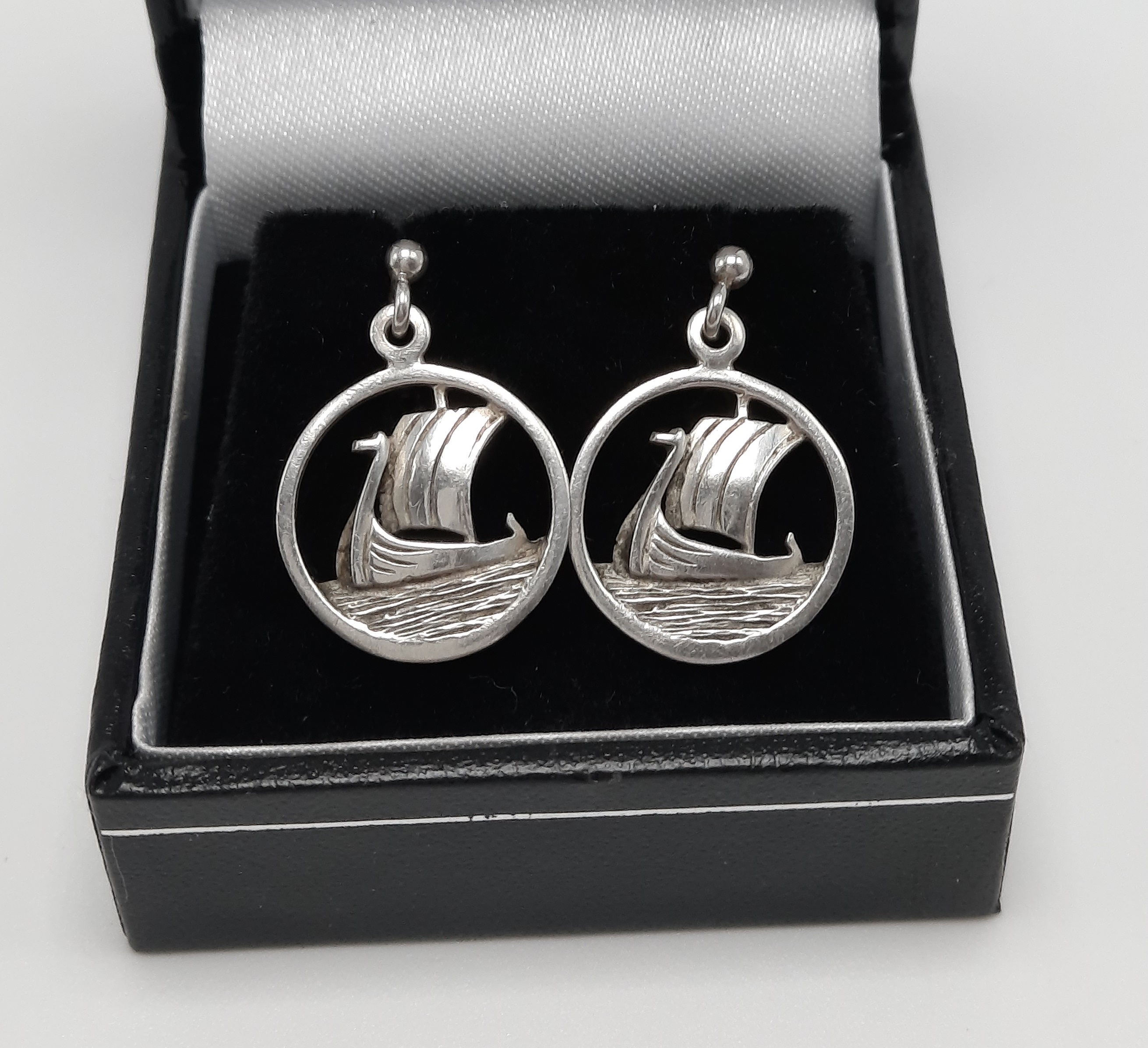 Vintage Sterling Silver Ola Gorie Viking Longship Earrings