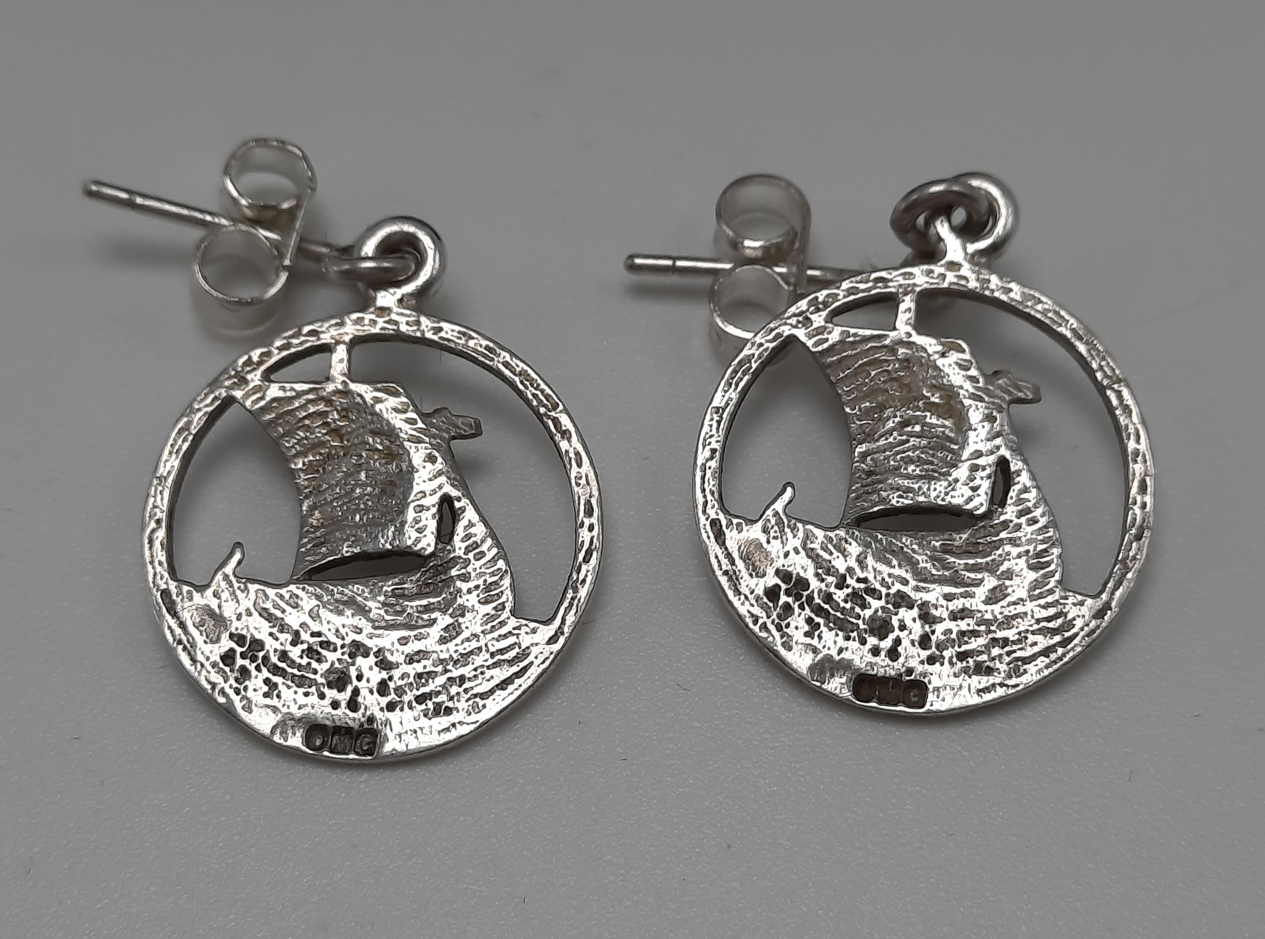 Vintage Sterling Silver Ola Gorie Viking Longship Earrings