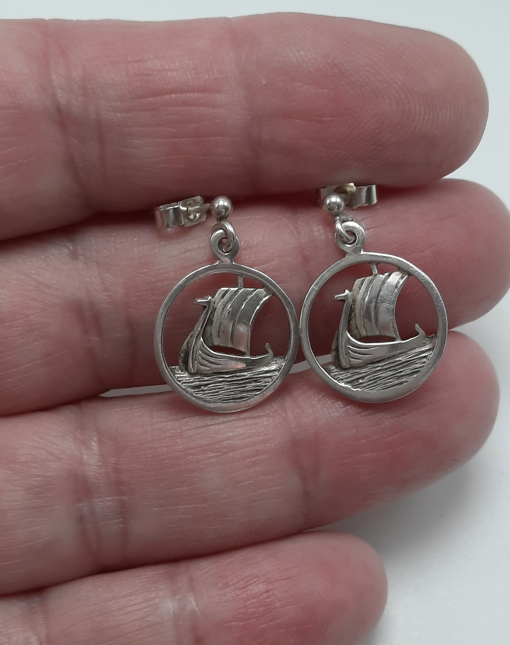 Vintage Sterling Silver Ola Gorie Viking Longship Earrings